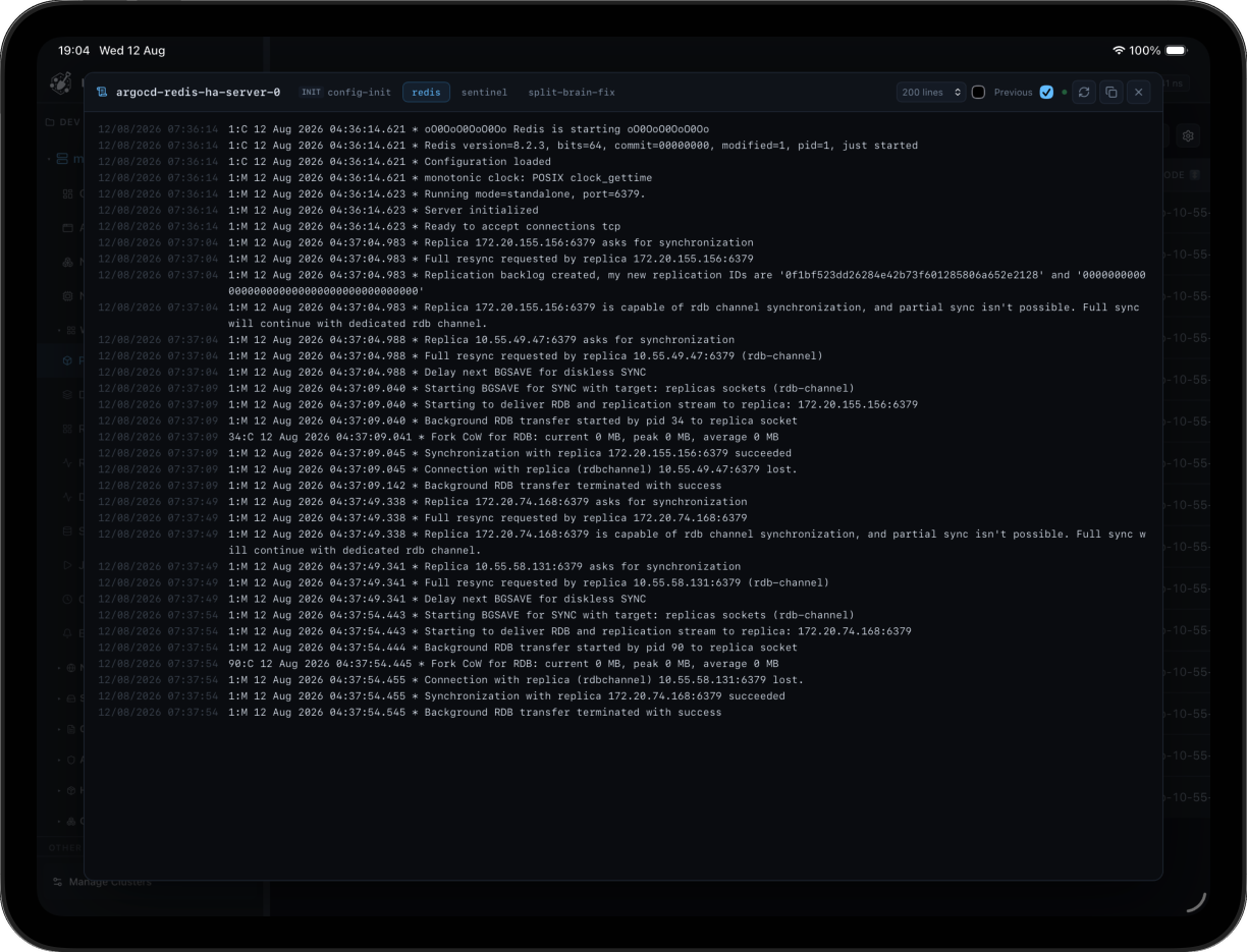 KubeSpade iPad log viewer